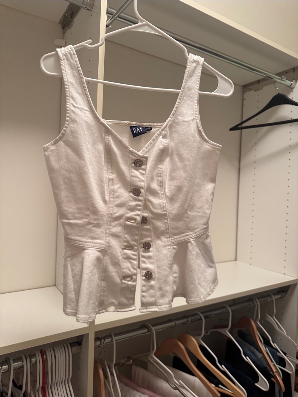 GAP White Button-Front Peplum Tank